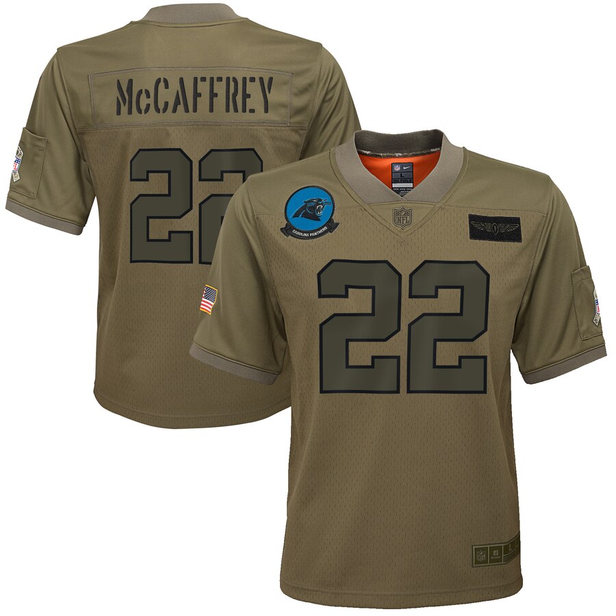 Youth Carolina Panthers #22 Christian McCaffrey Nike Camo 2019 Salute to Service Game Jersey