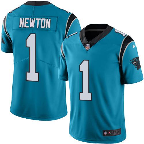 Nike Panthers #1 Cam Newton Blue Youth Stitched NFL Limited Rush Jersey