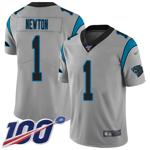 Nike Panthers #1 Cam Newton Silver Youth Stitched NFL Limited Inverted Legend 100th Season Jersey