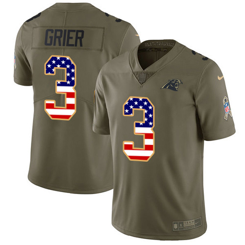 Nike Panthers #3 Will Grier Olive/USA Flag Youth Stitched NFL Limited 2017 Salute To Service Jersey