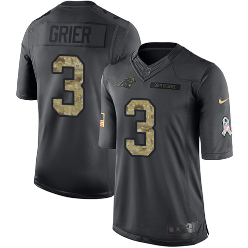 Nike Panthers #3 Will Grier Black Youth Stitched NFL Limited 2016 Salute to Service Jersey