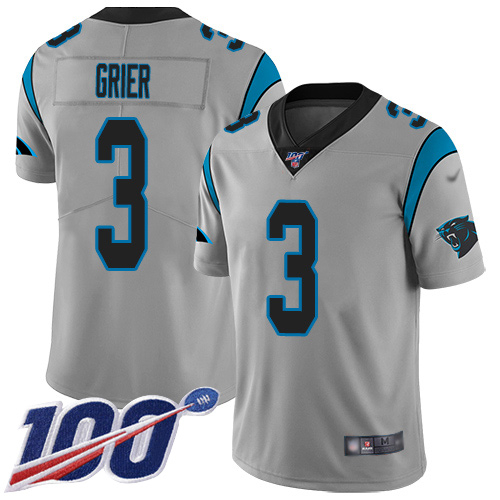 Nike Panthers #3 Will Grier Silver Youth Stitched NFL Limited Inverted Legend 100th Season Jersey