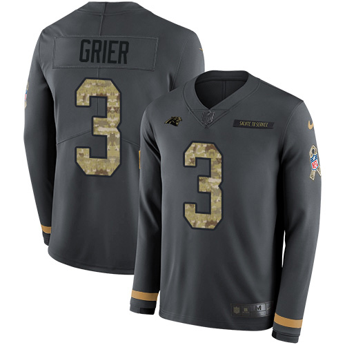 Nike Panthers #3 Will Grier Anthracite Salute to Service Youth Stitched NFL Limited Therma Long Sleeve Jersey
