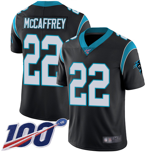 Nike Panthers #22 Christian McCaffrey Black Team Color Youth Stitched NFL 100th Season Vapor Limited Jersey