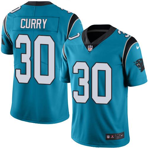 Nike Panthers #30 Stephen Curry Blue Youth Stitched NFL Limited Rush Jersey