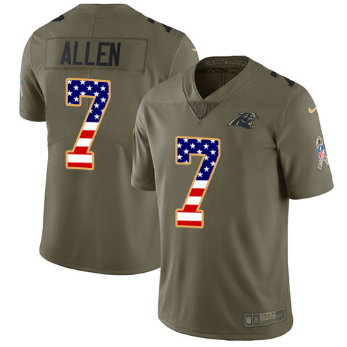 Nike Panthers #7 Kyle Allen Olive/USA Flag Youth Stitched NFL Limited 2017 Salute to Service Jersey