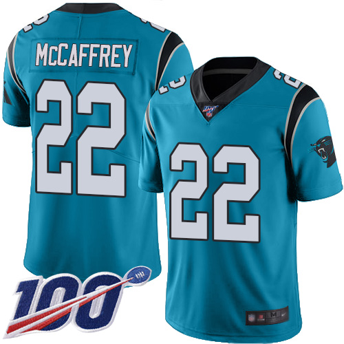 Nike Panthers #22 Christian McCaffrey Blue Youth Stitched NFL Limited Rush 100th Season Jersey