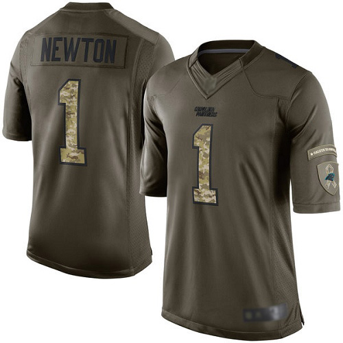 Nike Panthers #1 Cam Newton Green Youth Stitched NFL Limited 2015 Salute to Service Jersey