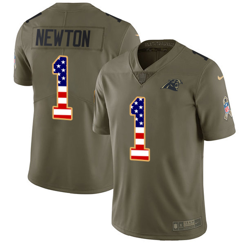 Nike Panthers #1 Cam Newton Olive/USA Flag Youth Stitched NFL Limited 2017 Salute to Service Jersey