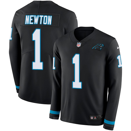 Nike Panthers #1 Cam Newton Black Team Color Youth Stitched NFL Limited Therma Long Sleeve Jersey