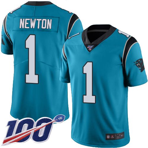 Nike Panthers #1 Cam Newton Blue Youth Stitched NFL Limited Rush 100th Season Jersey