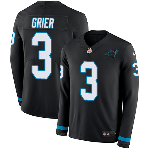 Nike Panthers #3 Will Grier Black Team Color Youth Stitched NFL Limited Therma Long Sleeve Jersey