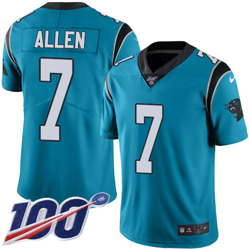 Nike Panthers #7 Kyle Allen Blue Youth Stitched NFL Limited Rush 100th Season Jersey