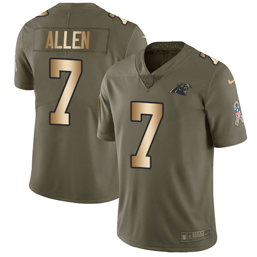 Nike Panthers #7 Kyle Allen Olive/Gold Youth Stitched NFL Limited 2017 Salute to Service Jersey