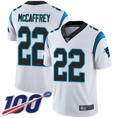 Nike Panthers #22 Christian McCaffrey White Youth Stitched NFL 100th Season Vapor Limited Jersey