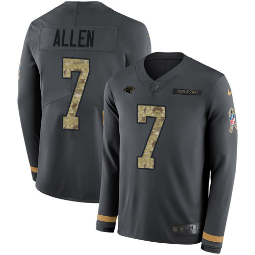 Nike Panthers #7 Kyle Allen Anthracite Salute to Service Youth Stitched NFL Limited Therma Long Sleeve Jersey