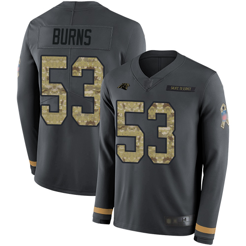 Nike Panthers #53 Brian Burns Anthracite Salute to Service Youth Stitched NFL Limited Therma Long Sleeve Jersey