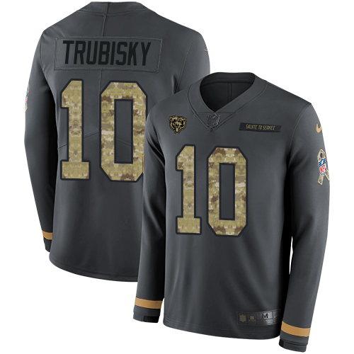 Nike Bears #10 Mitchell Trubisky Anthracite Salute to Service Youth Stitched NFL Limited Therma Long Sleeve Jersey