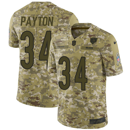 Nike Bears #34 Walter Payton Camo Youth Stitched NFL Limited 2018 Salute to Service Jersey