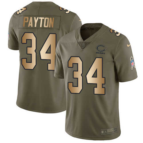 Nike Bears #34 Walter Payton Olive/Gold Youth Stitched NFL Limited 2017 Salute to Service Jersey