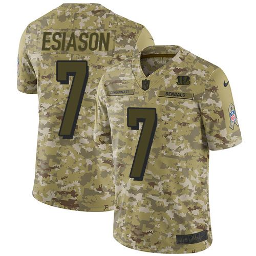Nike Bengals #7 Boomer Esiason Camo Youth Stitched NFL Limited 2018 Salute to Service Jersey