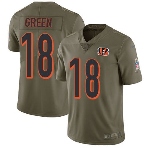 Nike Bengals #18 A.J. Green Olive Youth Stitched NFL Limited 2017 Salute to Service Jersey