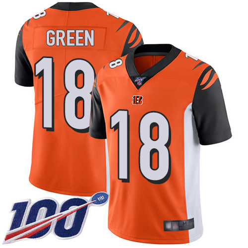 Nike Bengals #18 A.J. Green Orange Alternate Youth Stitched NFL 100th Season Vapor Limited Jersey