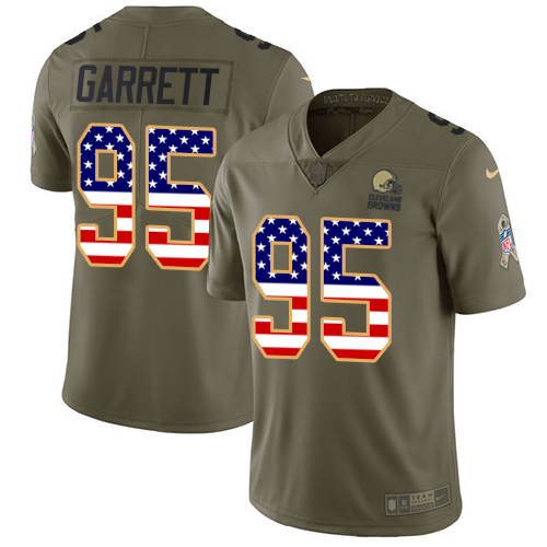 Nike Browns #95 Myles Garrett Olive/USA Flag Youth Stitched NFL Limited 2017 Salute to Service Jersey