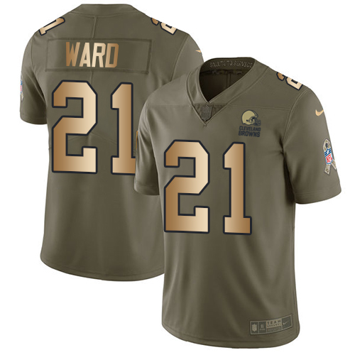 Nike Browns #21 Denzel Ward Olive/Gold Youth Stitched NFL Limited 2017 Salute to Service Jersey
