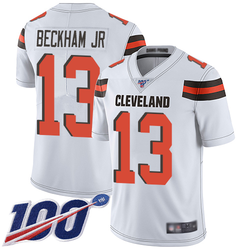 Nike Browns #13 Odell Beckham Jr White Youth Stitched NFL 100th Season Vapor Limited Jersey