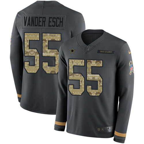Nike Cowboys #55 Leighton Vander Esch Anthracite Salute to Service Youth Stitched NFL Limited Therma Long Sleeve Jersey
