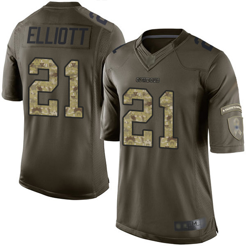 Nike Cowboys #21 Ezekiel Elliott Green Youth Stitched NFL Limited 2015 Salute to Service Jersey