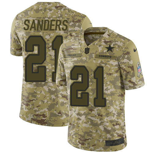 Nike Cowboys #21 Deion Sanders Camo Youth Stitched NFL Limited 2018 Salute to Service Jersey