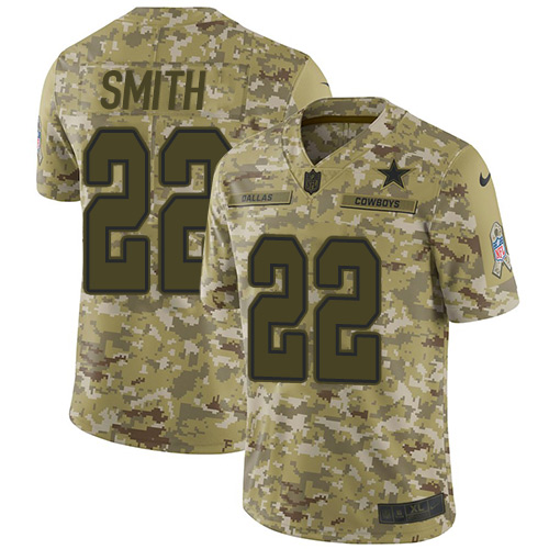 Nike Cowboys #22 Emmitt Smith Camo Youth Stitched NFL Limited 2018 Salute to Service Jersey
