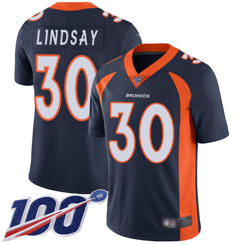 Nike Broncos #30 Phillip Lindsay Navy Blue Alternate Youth Stitched NFL 100th Season Vapor Limited Jersey