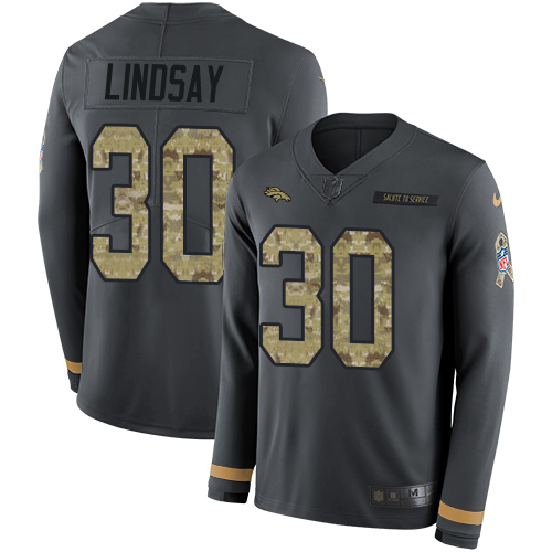 Nike Broncos #30 Phillip Lindsay Anthracite Salute to Service Youth Stitched NFL Limited Therma Long Sleeve Jersey