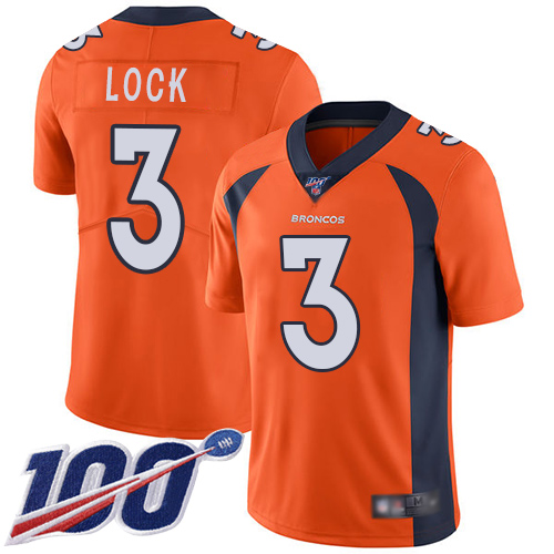 Nike Broncos #3 Drew Lock Orange Team Color Youth Stitched NFL 100th Season Vapor Limited Jersey