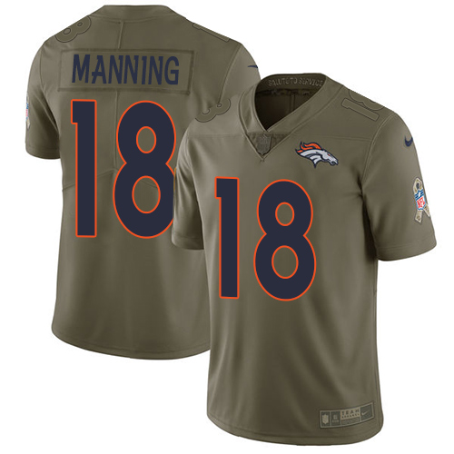 Nike Broncos #18 Peyton Manning Olive Youth Stitched NFL Limited 2017 Salute to Service Jersey Nike Broncos #18 Peyton Manning Olive Youth Stitched NFL Limited 2017 Salute to Service Jersey
