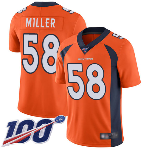Nike Broncos #58 Von Miller Orange Team Color Youth Stitched NFL 100th Season Vapor Limited Jersey