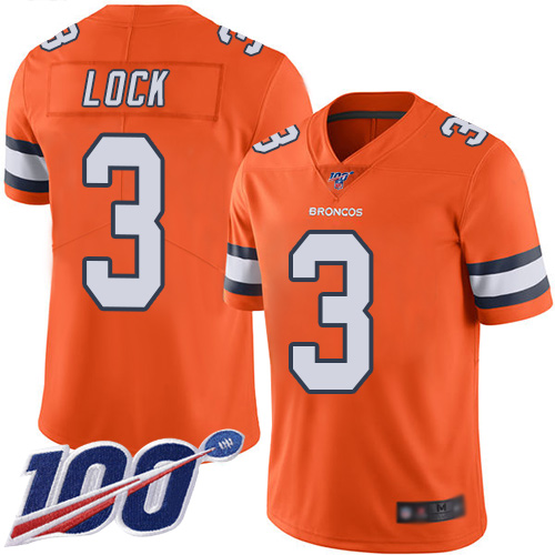 Nike Broncos #3 Drew Lock Orange Youth Stitched NFL Limited Rush 100th Season Jersey