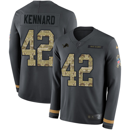 Nike Lions #42 Devon Kennard Anthracite Salute to Service Youth Stitched NFL Limited Therma Long Sleeve Jersey