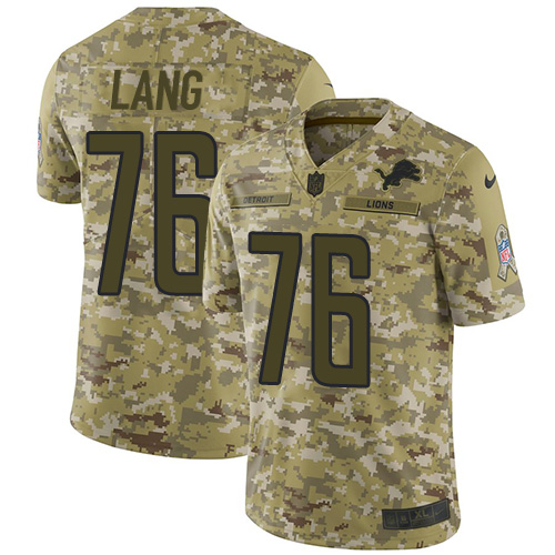 Nike Lions #76 T.J. Lang Camo Youth Stitched NFL Limited 2018 Salute to Service Jersey
