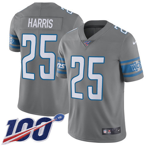 Nike Lions #25 Will Harris Gray Youth Stitched NFL Limited Rush 100th Season Jersey