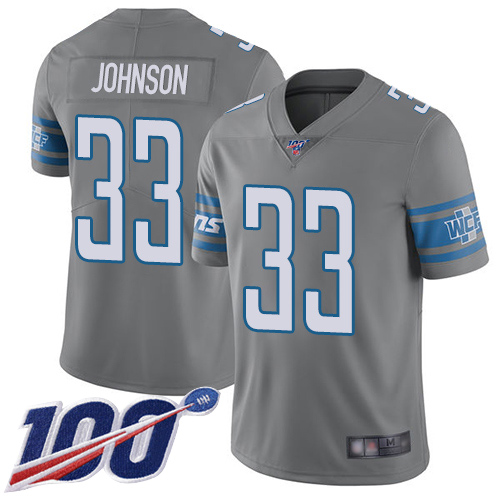 Nike Lions #33 Kerryon Johnson Gray Youth Stitched NFL Limited Rush 100th Season Jersey