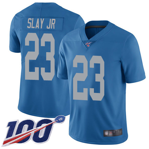 Nike Lions #23 Darius Slay Jr Blue Throwback Youth Stitched NFL 100th Season Vapor Limited Jersey