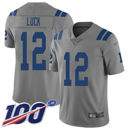 Nike Colts #12 Andrew Luck Gray Youth Stitched NFL Limited Inverted Legend 100th Season Jersey