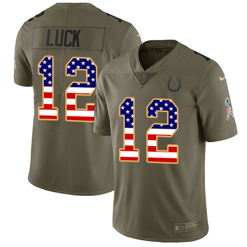 Nike Colts #12 Andrew Luck Olive/USA Flag Youth Stitched NFL Limited 2017 Salute to Service Jersey