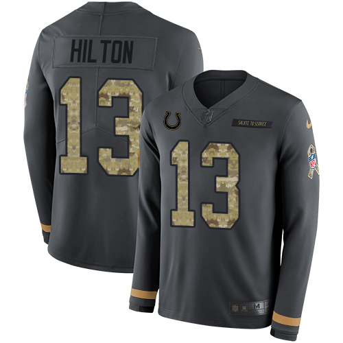 Nike Colts #13 T.Y. Hilton Anthracite Salute to Service Youth Stitched NFL Limited Therma Long Sleeve Jersey