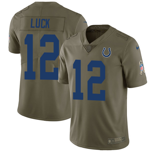 Nike Colts #12 Andrew Luck Olive Youth Stitched NFL Limited 2017 Salute to Service Jersey