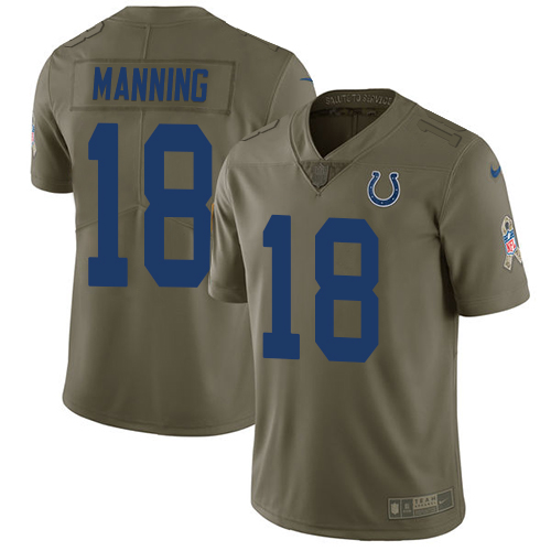 Nike Colts #18 Peyton Manning Olive Youth Stitched NFL Limited 2017 Salute to Service Jersey